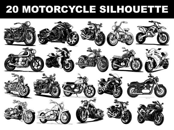 20 Motorcycle Silhouette Bundle: Your Ultimate Design Asset