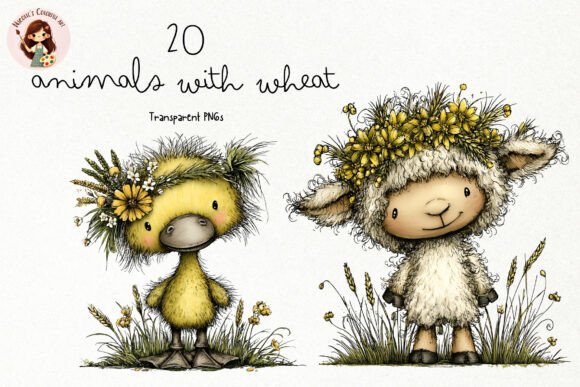 Animals with Wheat PNG Clipart Set: Rustic Charm for Modern Creators