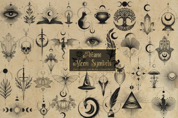 Arcane Moon Symbols PNG: 459 Esoteric Design Elements