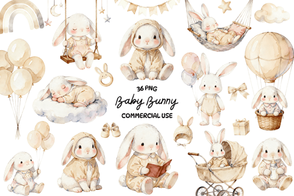 Baby Bunny Clipart Bundle: Adorable Watercolor Designs