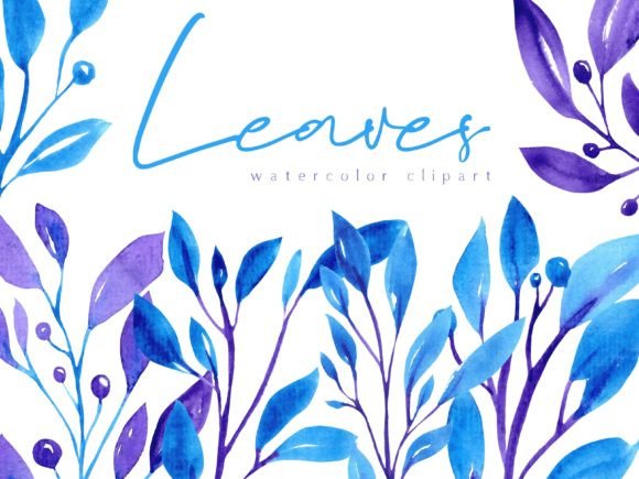 Blue & Purple Watercolor Leaves Clipart: A Lush Creative Toolkit