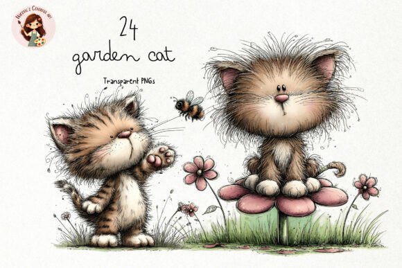 Charming Cat in the Garden Clipart PNG for Cozy Designs