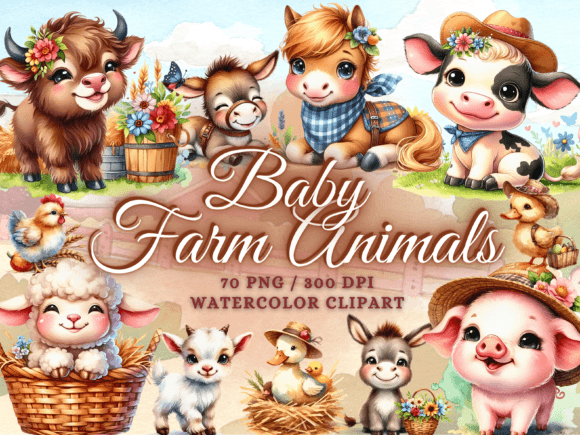 Cute Baby Farm Animals Clipart: A Bundle for Gentle Branding