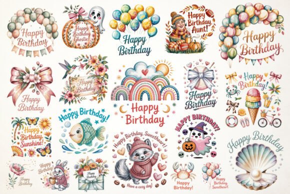 Happy Birthday Designs Bundle - 25 PNG: Your Ultimate Party Toolkit