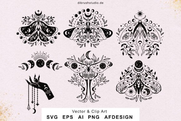 Mystical Moth SVG Bundle: Celestial Vectors for Modern Magic