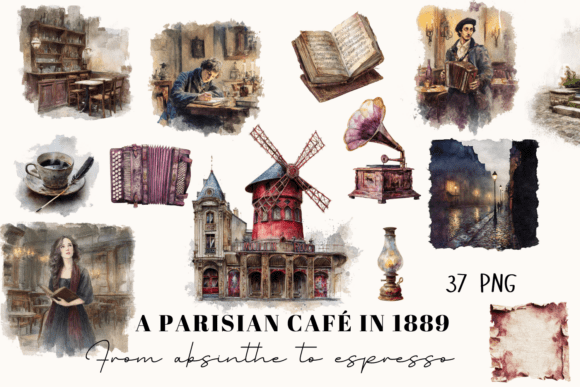 Parisian Café Clipart Set – 37 PNGs for Designers
