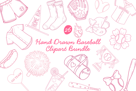 Pink Hand Drawn Baseball Clipart Bundle: A Coquette Touch