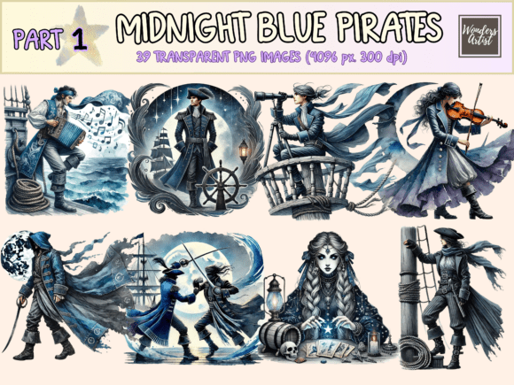 Sail into the Shadows: Midnight Blue Pirates Clipart