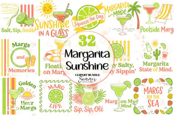Summer Margarita Lime Sunshine Clipart: A Burst of Retro Fun