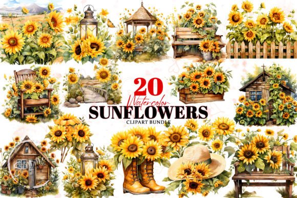 Sunflowers Summer Watercolor Clipart: Your Design Toolkit