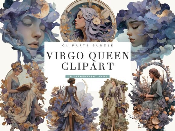 Virgo Lady Clipart Bundle: Zodiac Art for Elegant Projects