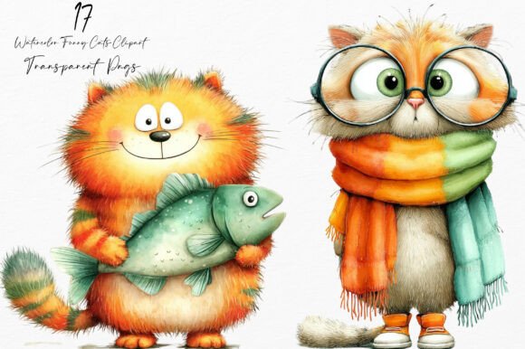 Watercolor Funny Cats Clipart: Instant Charm for Your Projects