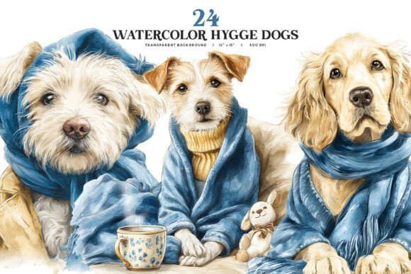 Watercolor Hygge Dog Clipart: Cozy Canine Art for Creative Projects