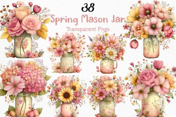 Watercolor Spring Mason Jar Clipart PNG: The Farmhouse Design Asset You Need