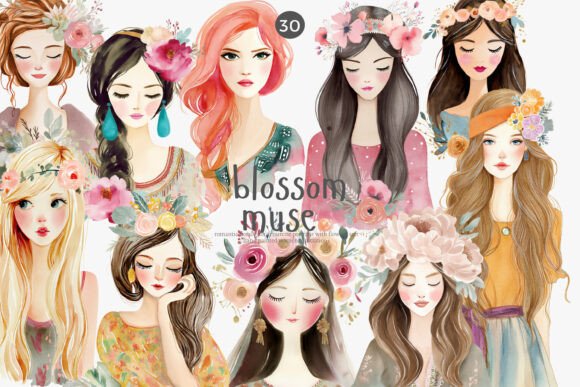Watercolor Women Clipart: Soft, Floral Design Assets