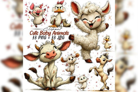 Whimsical Baby Animals Clipart: Watercolor Charm for Your Designs