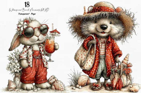 Whimsical Beach Animals Clipart: Versatile Digital Design Assets