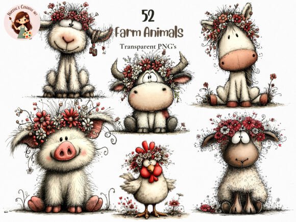 Whimsical Floral Farm Animals Bundle: A Creative Toolkit